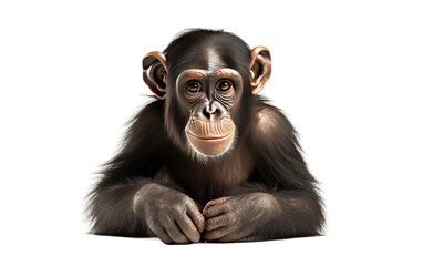 Cute Chimpanzee Picture on White Background On a Clear Surface or PNG Transparent Background.