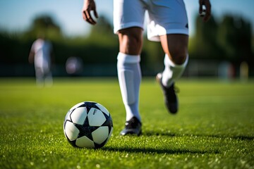 Obraz na płótnie Canvas A soccer player with the ball poised to game start. generative AI