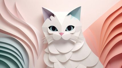 Cat made in paper cut craft,  Layered paper,  Paper craft,  Minimal design,  Pastel color