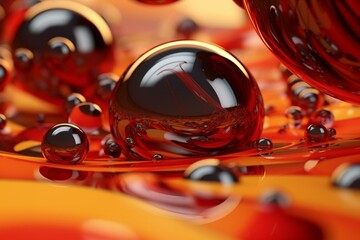 fluid backdrop with crimson and aureate spheres. Generative AI