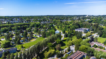 Aerial landscape view of West Point Grey on a sunny morning