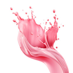 Strawberry falling into pink milk or yogurt splash, 3d illustration isolated