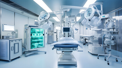Medical devices and equipment in a hospital operation room - obrazy, fototapety, plakaty