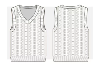 Fotobehang Knitted vest with v-neck and smal braids. Technical sketch. © Marina Smorodinskaya