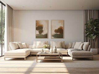 3D rendering of the modern living room with couches and furniture generative ai