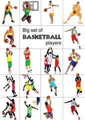 Fototapeta na wymiar Big set of Basketball players. Vector illustration