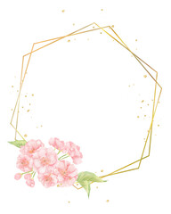 八重桜と六角形の金フレーム