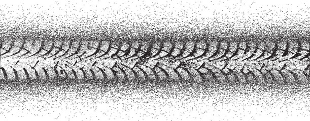 Vector Print Textured Tire Track . Design Element . Car tread silhouette . Mud splash grunge tire texture. Tyre track banner . © miloje