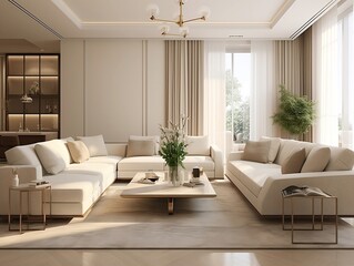 Obraz na płótnie Canvas 3D rendering of the modern living room with couches and furniture generative ai