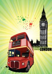 Foto op Canvas Grunge London images with buses image. Vector illustration © Leo