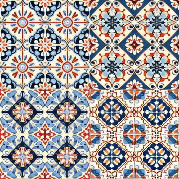 Azulejos, Traditional ornate Portuguese decorative tiles. Pattern, decoration, stylised traditional backdrop. AI generated digital design. 