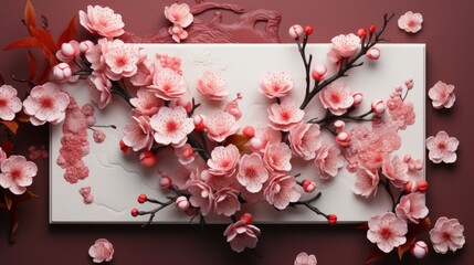 Cherry Blossom Chinese New Year Card Mock Up, Happy New Year Background, Hd Background
