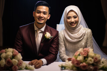young muslim couple at wedding - obrazy, fototapety, plakaty