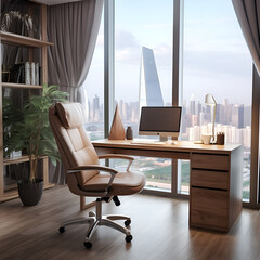 modern office interior with desk office, room, interior, table, chair, desk, business, furniture, computer, work, window, design, empty, meeting, chairs, nobody, home, conference, workplace, laptop, s