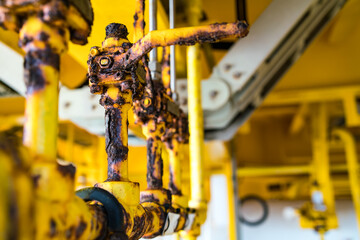 Close-up of corroded steel pipe, corrosion and valve of steel, general corrosion, offshore...