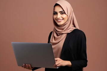 Young Muslim businesswoman using laptop