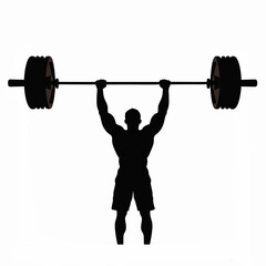 Naklejka premium Black silhouette of a male athlete practicing bodybuilding exercises