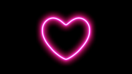 黒背景にネオンのハート。ピンクに光るネオン素材。