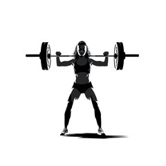 Fototapeta na wymiar Black silhouette of a female athlete practicing bodybuilding exercises