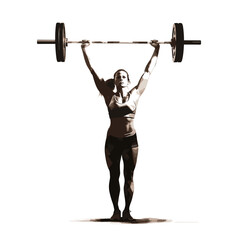 Obraz premium Black silhouette of a female athlete practicing bodybuilding exercises