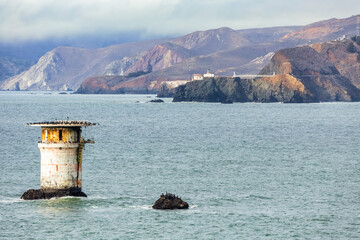 View of the Marin Headlands from Baker Beach in San Francisco, CA