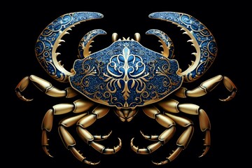 Sea creature with intricate patterns resembling a crab, inspired by the Cancer zodiac sign. Generative AI