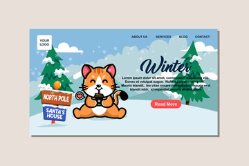 Landing page template for winter with cute cat