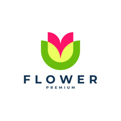 TULIP FLOWER BOLD COLORFUL OVERLAY OVERLAPPING LOGO VECTOR ICON SIMPLE ILLUSTRATION