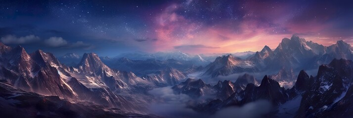 The milky rising in the night sky over the mountains, landscapes. - obrazy, fototapety, plakaty