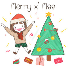 little girl very happy for christmas festival is coming.