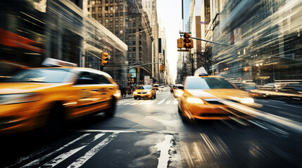 Cars in movement with motion blur in the modern city