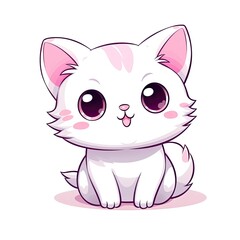 Fototapeta premium Cute Kawaii cat clipart icon white background.