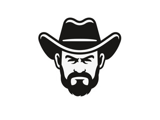 Doodle Cowboy face, cartoon sticker, sketch, vector, Illustration, minimalistic