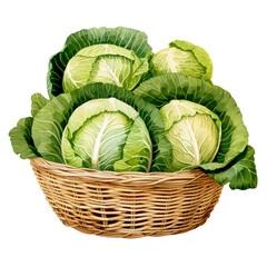 Obraz premium Watercolor Basket Full of Cabbages