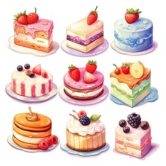 Set of Cake piece illustration on white background.