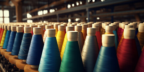 Craft textile industry, spool material factory - obrazy, fototapety, plakaty