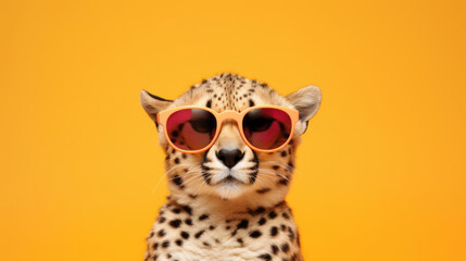 Cheetah in sunglasses. Creative animal concept