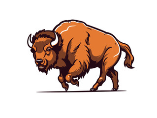 Doodle Bison in motion, cartoon sticker, sketch, vector, Illustration, minimalistic