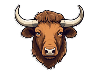 Doodle Bison with horns, cartoon sticker, sketch, vector, Illustration, minimalistic
