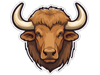 Doodle Bison with horns, cartoon sticker, sketch, vector, Illustration, minimalistic