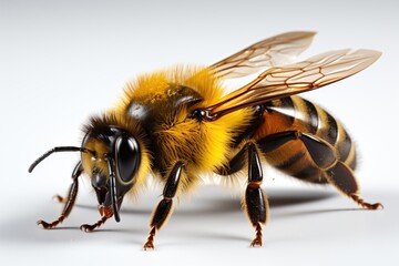 Bee on a white background. Isolated. Close-up. - obrazy, fototapety, plakaty