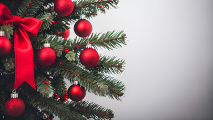 Christmas tree with baubles and ribbon