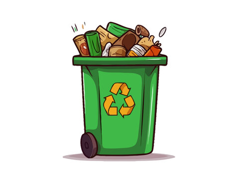 Doodle Recycling bin with organic waste, cartoon sticker, sketch, vector, Illustration, minimalistic