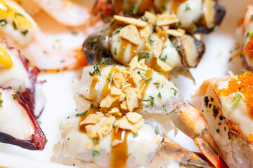 Different types of sushi on a plate