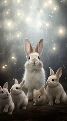 Textured background surrounded by baby bunnies, background image, vertical format, generative AI