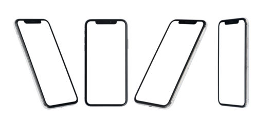 flat rays ,collection of black smartphone mockup isolated with clipping path on transparent background.