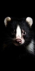 Portrait of a skunk on black background, studio shot