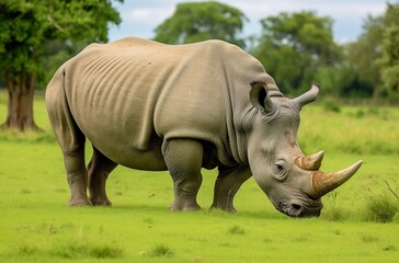 White Rhino grazing.