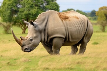 Obraz premium White Rhino grazing.