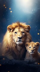 Textured background surrounded by cute lion cubs, background image, vertical format, generative AI